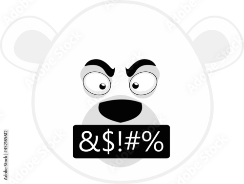 Vector emoticon illustration of the face of a cartoon polar bear with an angry and insulting expression
