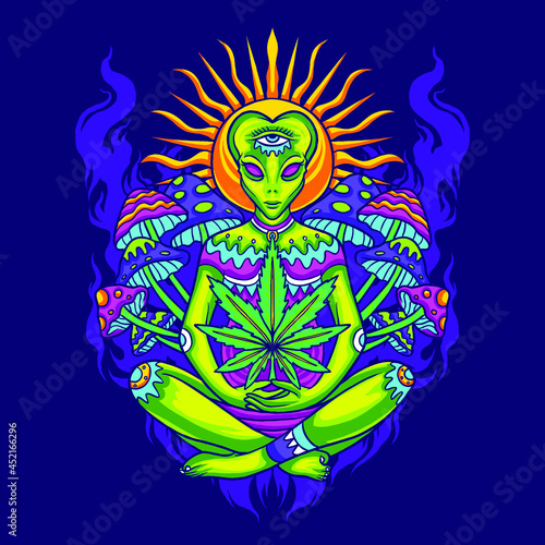 Hippies Alien with Psychedelic Marijuana