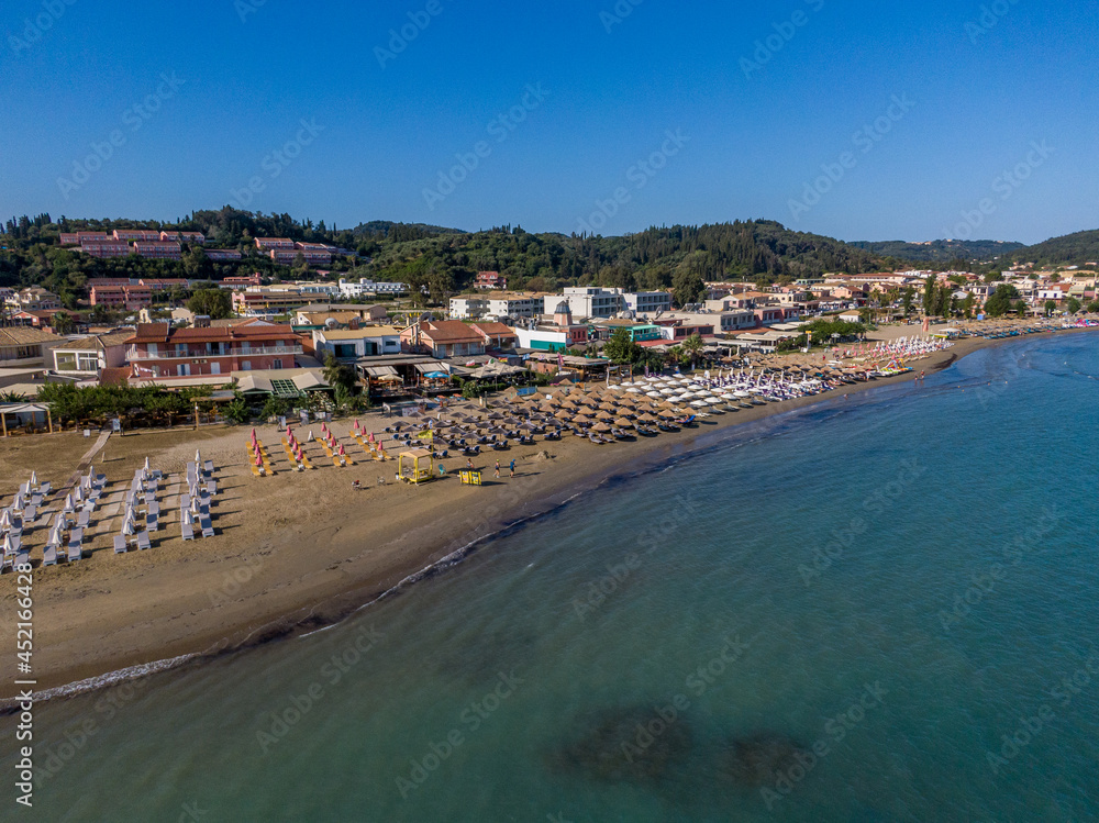 drone view of famous beach in sidari, Corfu island, Greece