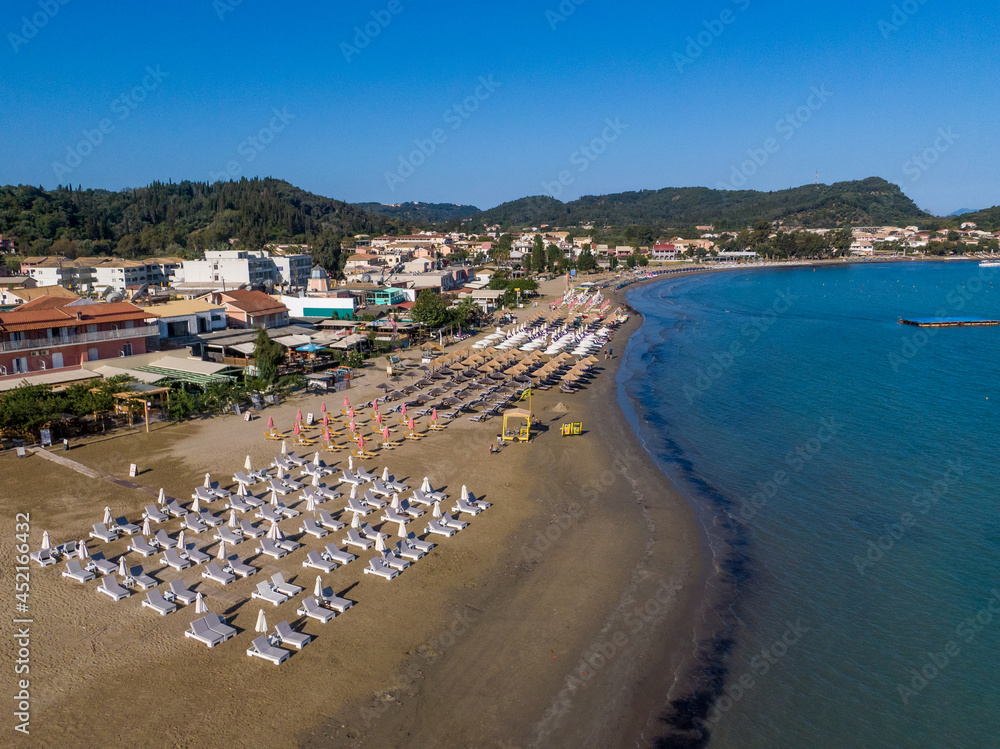 aerial view of famous beach in sidari, Corfu island, Greece