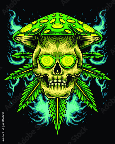 Marijuana skull with mushroom head