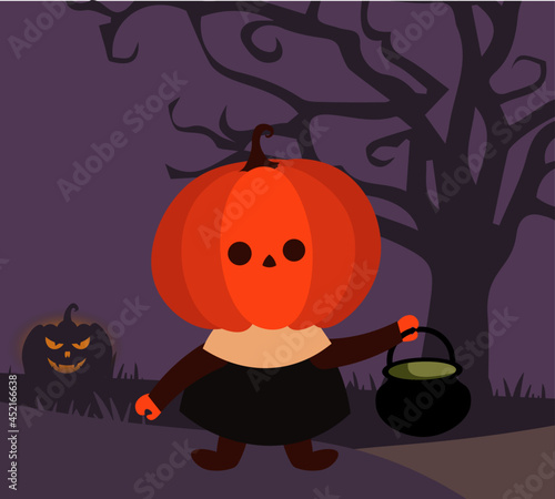 cute halloween pumpkin in jungle 