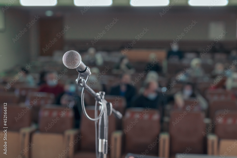 Obraz premium a wired microphone on a stand is installed on the stage