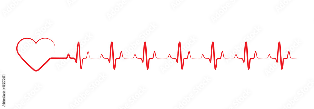red heart with pulse, cardio line, cardiogram isolated on white background