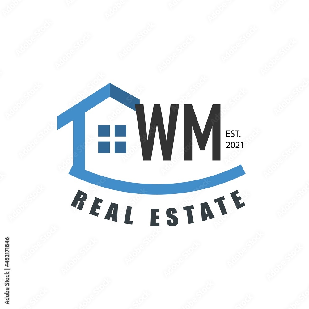 Initial Letter WM real estate logo design template. Real estate logo