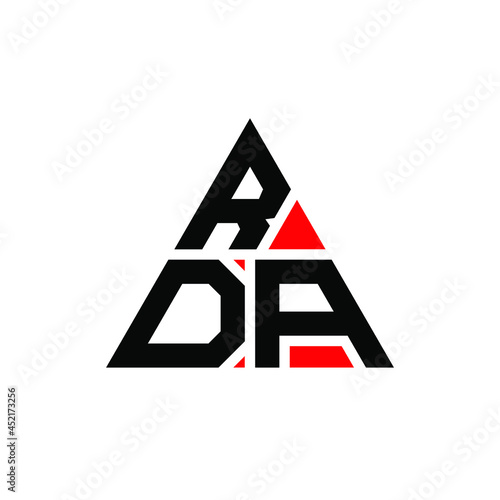 RDA triangle letter logo design with triangle shape. RDA triangle logo design monogram. RDA triangle vector logo template with red color. RDA triangular logo Simple, Elegant, and Luxurious Logo. RDA 