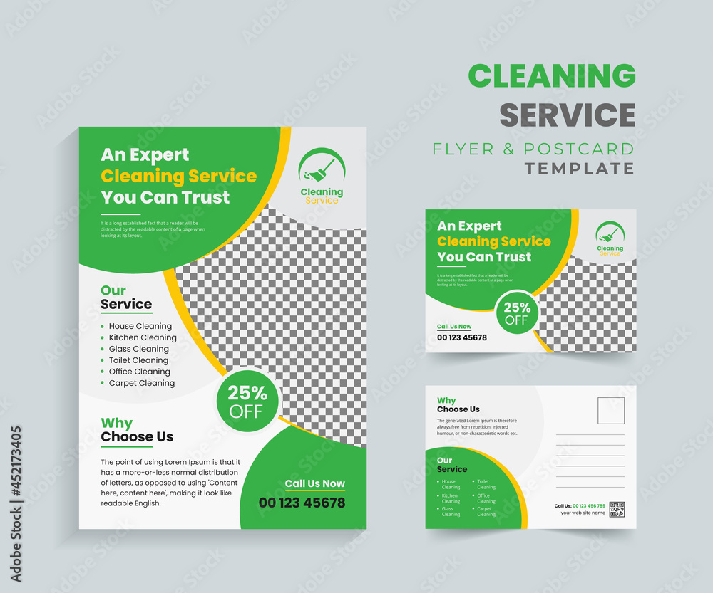 Cleaning service flyer and postcard template concept design Cleaning service flyer and postcard template concept design
