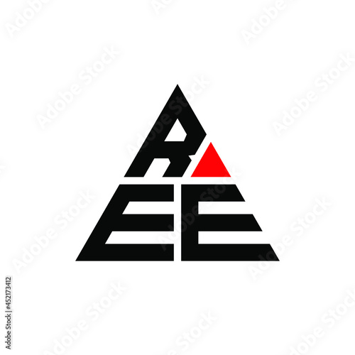 REE triangle letter logo design with triangle shape. REE triangle logo design monogram. REE triangle vector logo template with red color. REE triangular logo Simple, Elegant, and Luxurious Logo. REE 