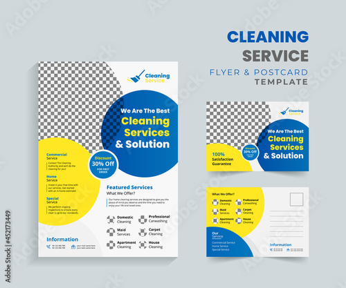 Cleaning service flyer and postcard template concept design