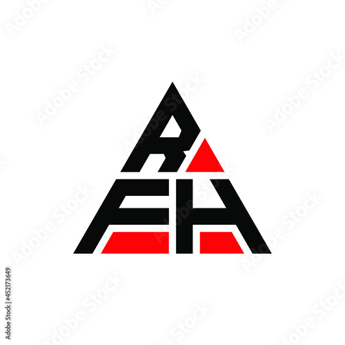 RFH triangle letter logo design with triangle shape. RFH triangle logo design monogram. RFH triangle vector logo template with red color. RFH triangular logo Simple  Elegant  and Luxurious Logo. RFH 