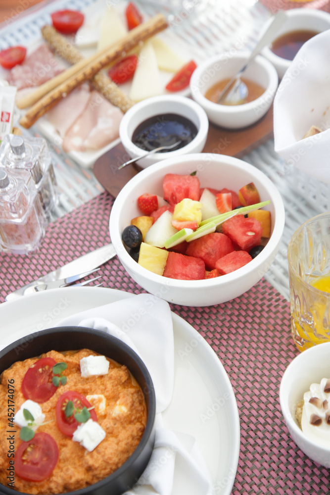 Breakfast in luxutry hotel with various delicious choices of food. Breakfast in luxutry hotel with various delicious choices of food.