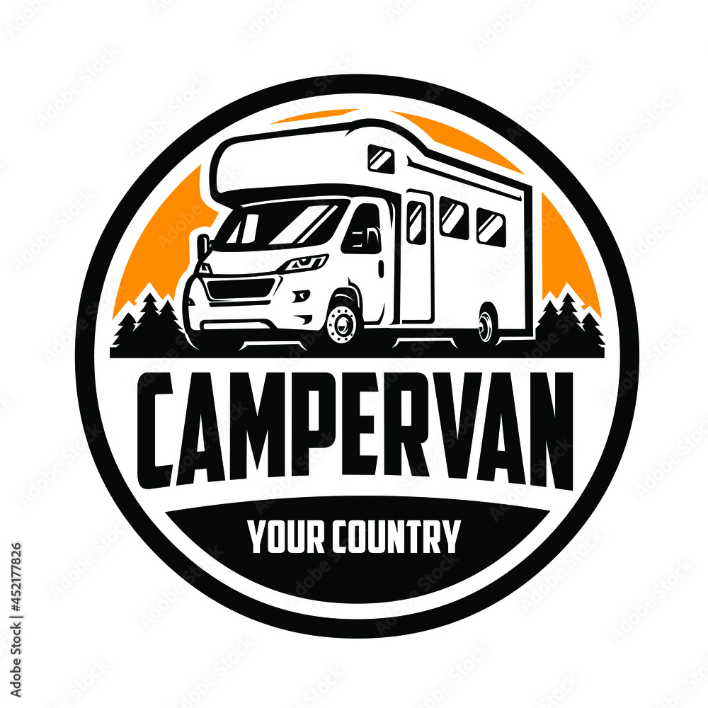Camper van logo design. Ready made motorhome caravan logo. Best for campervan motorhome rv related industry