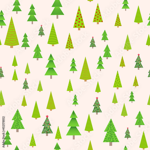 Christmas seamless pattern with Christmas trees of different sizes  forest. Christmas wrapping paper