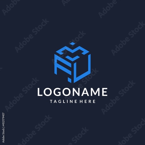 FU logo hexagon designs, best monogram initial logo with hexagonal shape design ideas