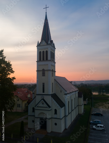 Catholic church dedicated to Saint Elijah the Prophet in Bosanski Brod during beautiful sunset