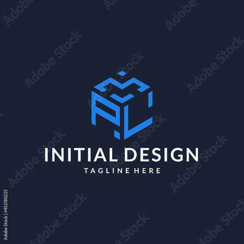 PL logo hexagon designs, best monogram initial logo with hexagonal shape design ideas