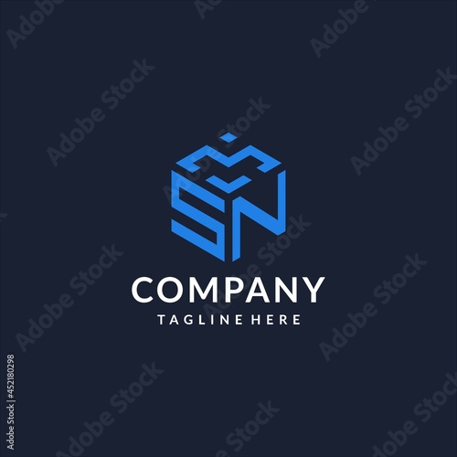 SN logo hexagon designs, best monogram initial logo with hexagonal shape design ideas