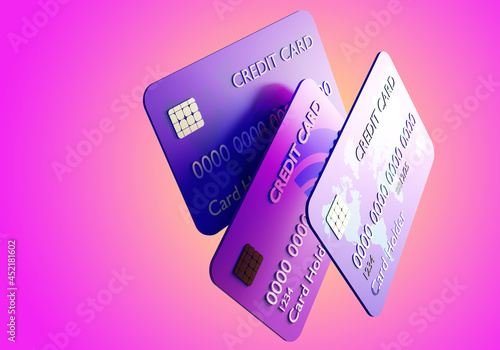 A set of bank cards. Three-...