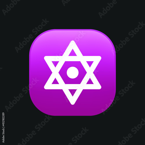 White star of David icon vector. Purple button. Jewish coin icon. Simple illustration of Jewish coin vector icon for web design isolated on purple background.