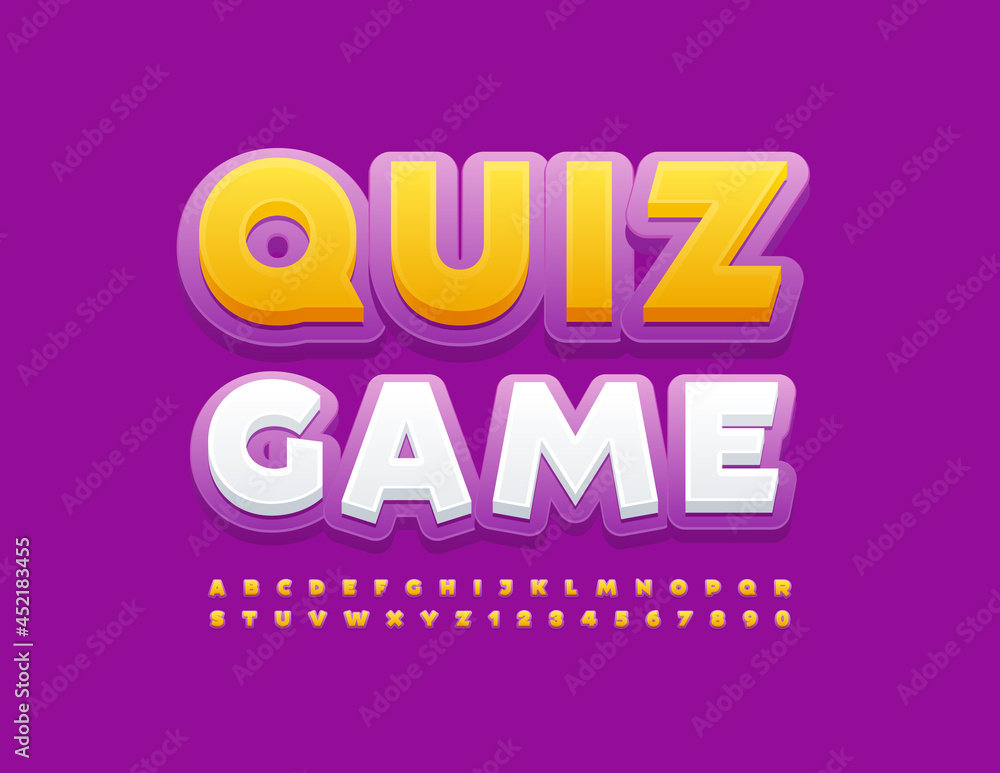 Vector funny sign Quiz Game. Bright modern Font.Set of creative Alphabet Letters and Numbers