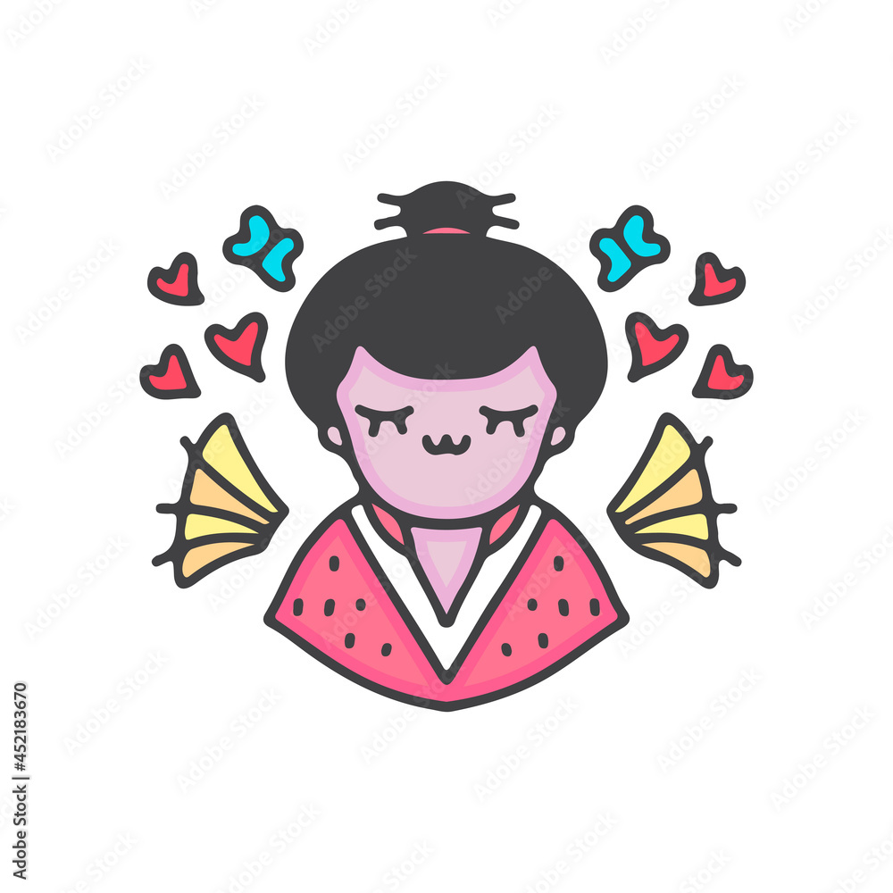 Cute clip art japanese geisha. illustration for t shirt, poster, logo, sticker, or apparel merchandise. Cute clip art japanese geisha. illustration for t shirt, poster, logo, sticker, or apparel merchandise.