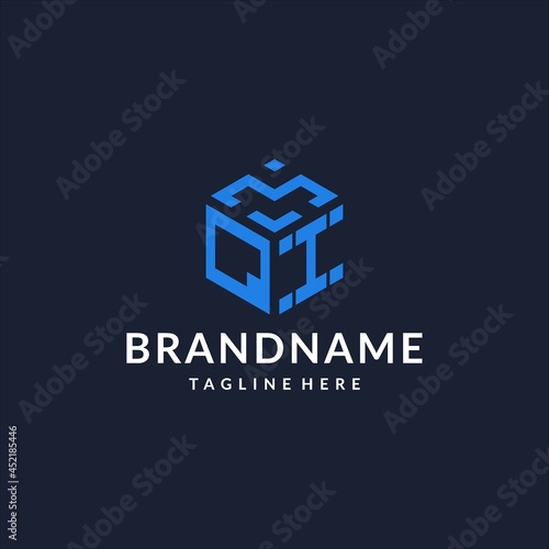 QI logo hexagon designs, best monogram initial logo with hexagonal shape design ideas