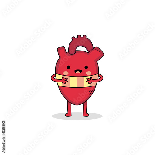 Cute heart organ cartoon character wearing a scarf