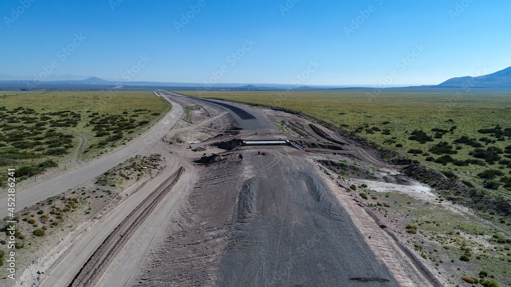 Aerial view of the construction of a new bridge in Argentina.