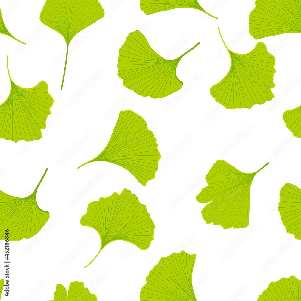 Fototapeta premium Vector stock illustration of gingko leaf. An endless pattern of green leaves. For wrapping paper. Ideal for wallpaper, surface textures, textiles.