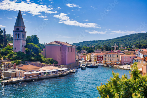 view of the old town of veli losinj with harbour and colourful houses photo