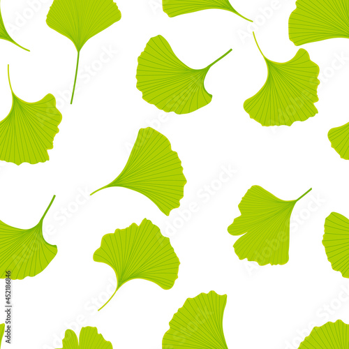 Vector stock illustration of gingko leaf. An endless pattern of green leaves. For wrapping paper. Ideal for wallpaper, surface textures, textiles.