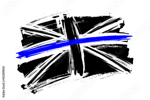 Thin Blue Line Flag (United Kingdom) vector template. Symbol of Police and Law enforcement Officers Memorial Day in England. Illustration for poster, card, banner. 