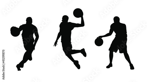 Man plays basketball set silhouette vector illustration
