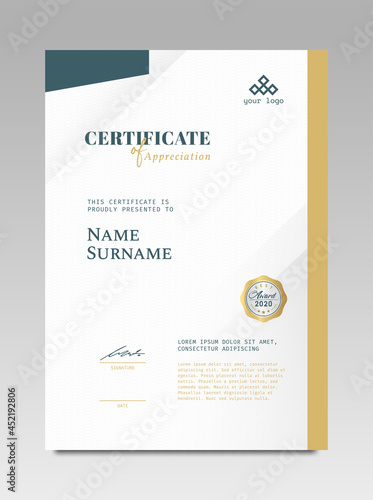 Certificate template awards diploma background vector modern design simple elegant and luxurious elegant. layout vertical in A4 size with gold blue colour
