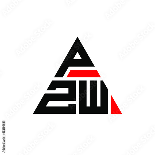 PZW triangle letter logo design with triangle shape. PZW triangle logo design monogram. PZW triangle vector logo template with red color. PZW triangular logo Simple, Elegant, and Luxurious Logo. PZW  photo