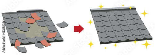 屋根瓦のイラスト素材　　住宅の修理 補修　改築のベクター