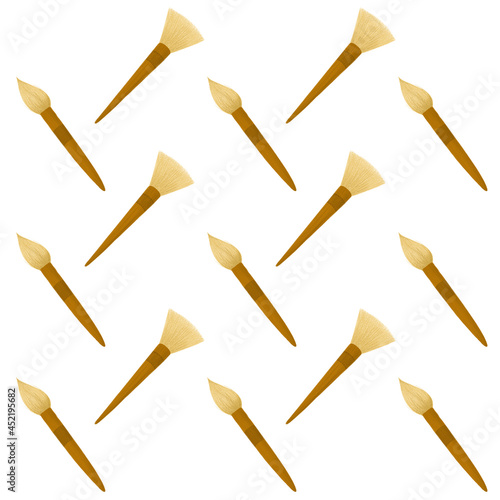 Pattern of paint brushes on white background