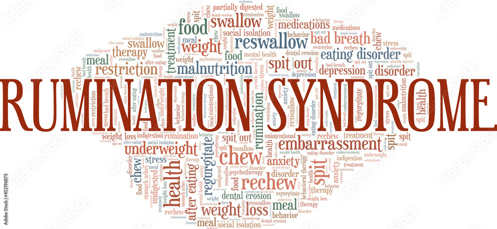 Rumination Syndrome vector illustration word cloud isolated on a white background.