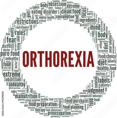 Orthorexia vector illustration word cloud isolated on a white background.