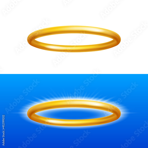 Angel Halo Rings Saint Aureole Icon on White and Blue Backgrounds. Saints Nimbus or Aureole a Metaphor of Purity and Sinlessness