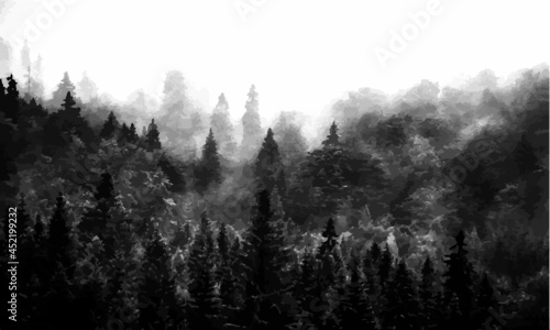 black fog forest atmospheric background wallpaper vector illustration abstrac...
