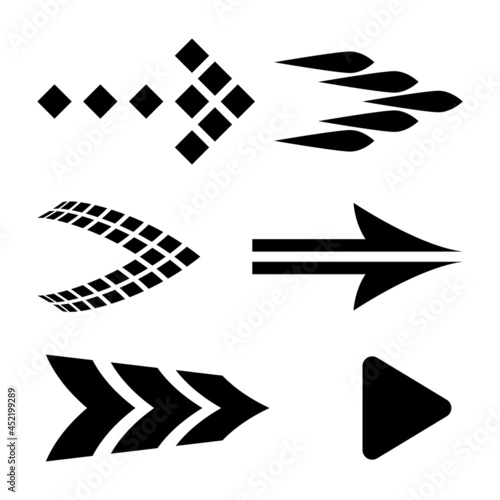 Icon Set of Flat Arrows. Isolated Black Icon Collection for Back and Next User Interface Icons. Different Concept for Previous or Forward Minimal Web Buttons on White Backdrop