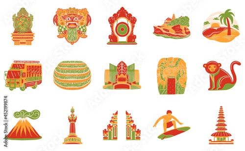 bali icon set in cartoon style