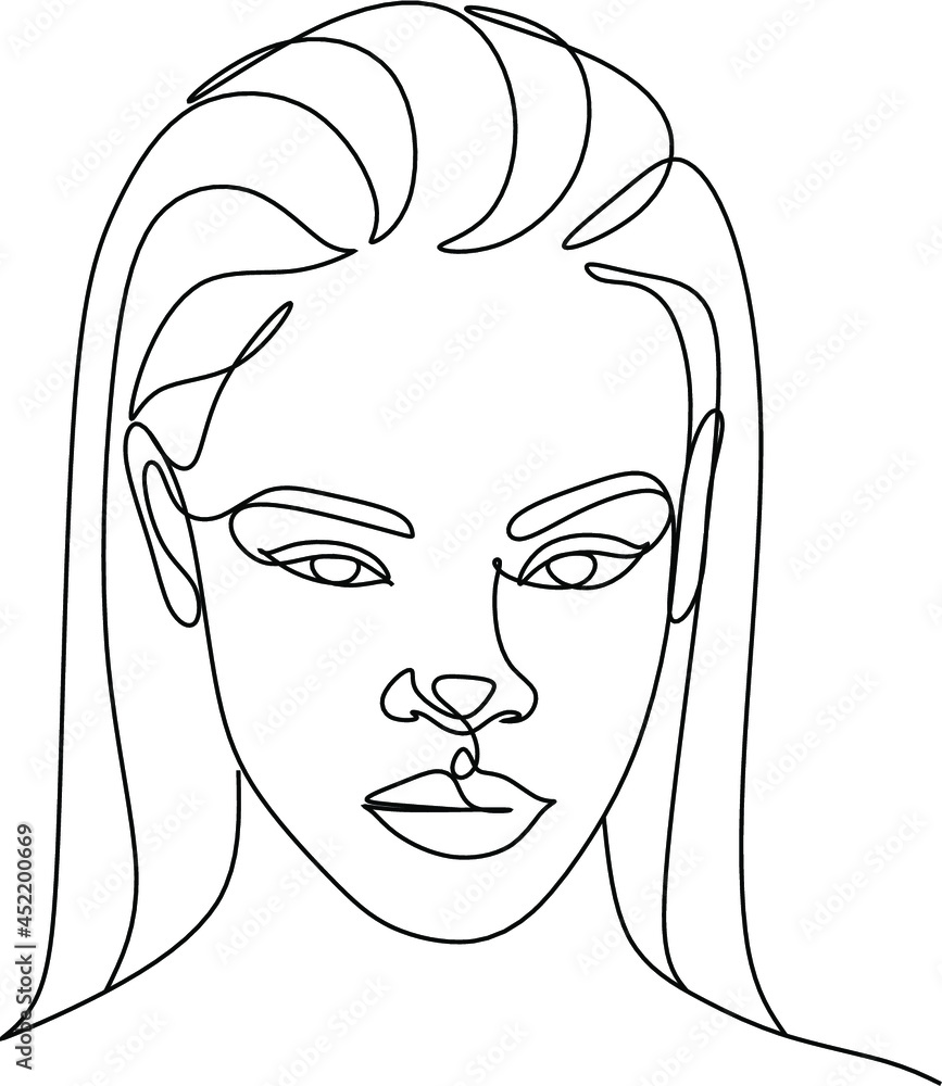 Line Art Woman Face Drawing. Black Woman Vector. Afro American Female