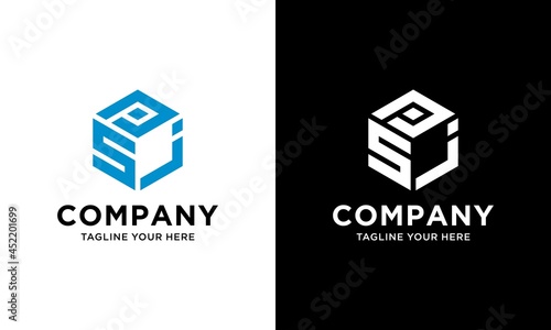 letter PSJ,PSI hexagon logo vektor icon template