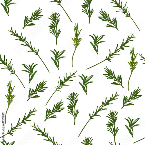 Fototapeta Naklejka Na Ścianę i Meble -  Rosemary seasoning, juicy fresh pattern. An endless pattern of green leaves. For wrapping paper. Ideal for wallpaper, surface textures, textiles.