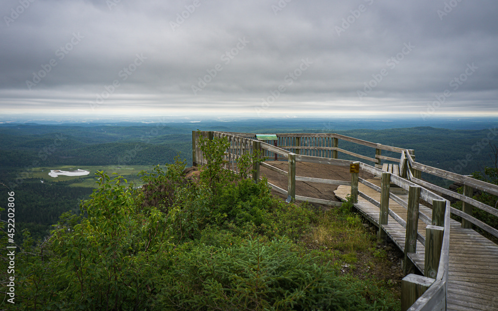 Viewing platform at  the top of Pic de la Tete de Chien, a peak of Monts Valin National Park in Saguenay (Quebec, Canada)