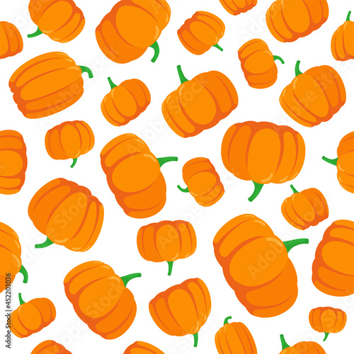 Seamless pattern with hand drawn pumpkins on white background. Vector eps illustration
