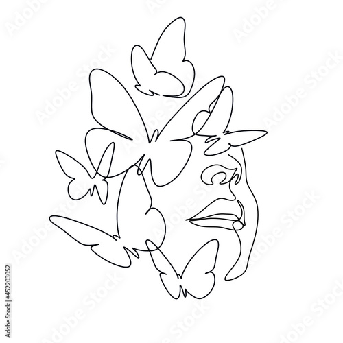 Canvas Print Abstract face with butterfly by one line drawing