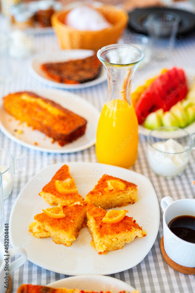 Delicious orange pie served for breakfast Delicious orange pie served for breakfast